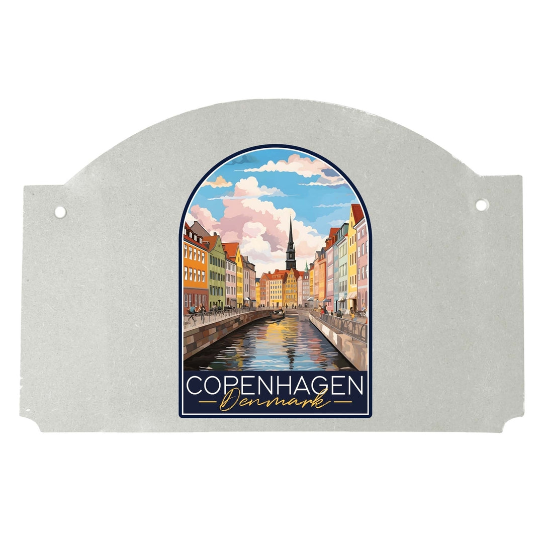 Copenhagen Denmark Design B Souvenir Wood sign flat with string Image 1