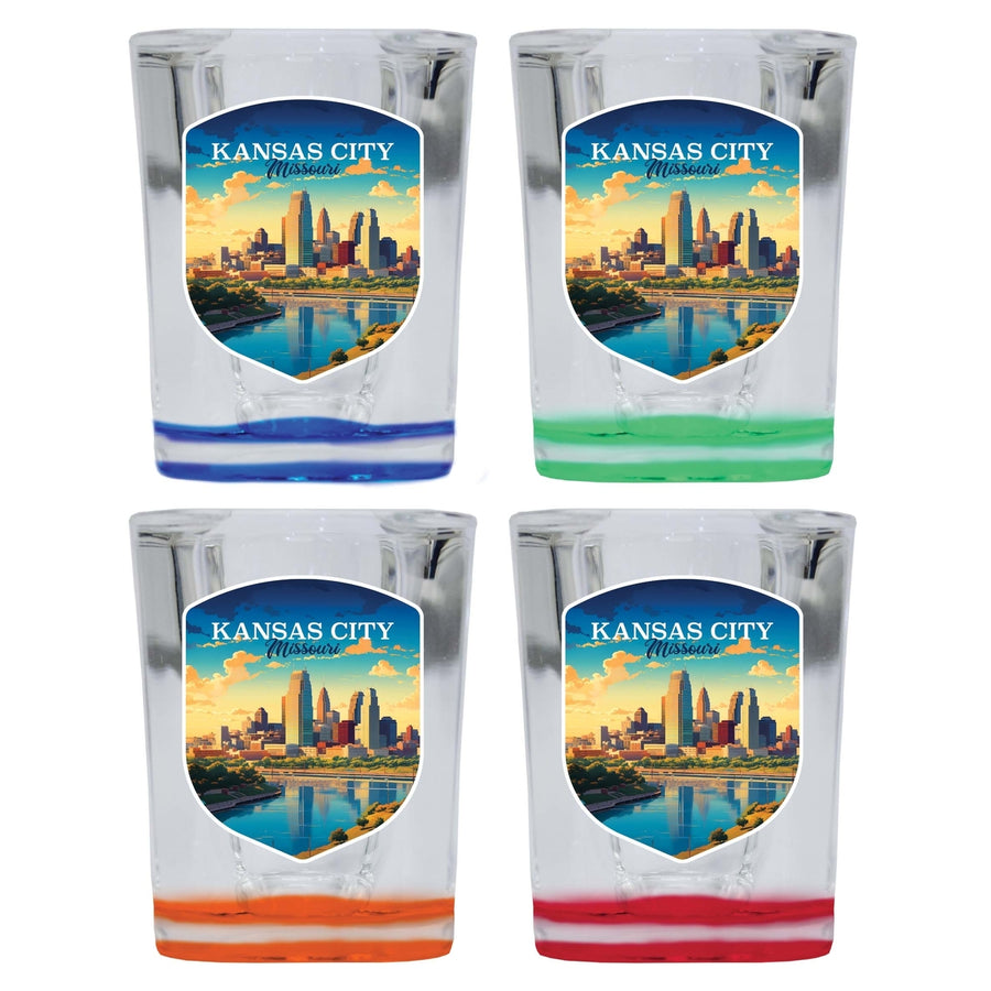 Kansas City Missouri Design A Souvenir 2 Ounce Shot Glass Square 4-Pack Multicolor Image 1