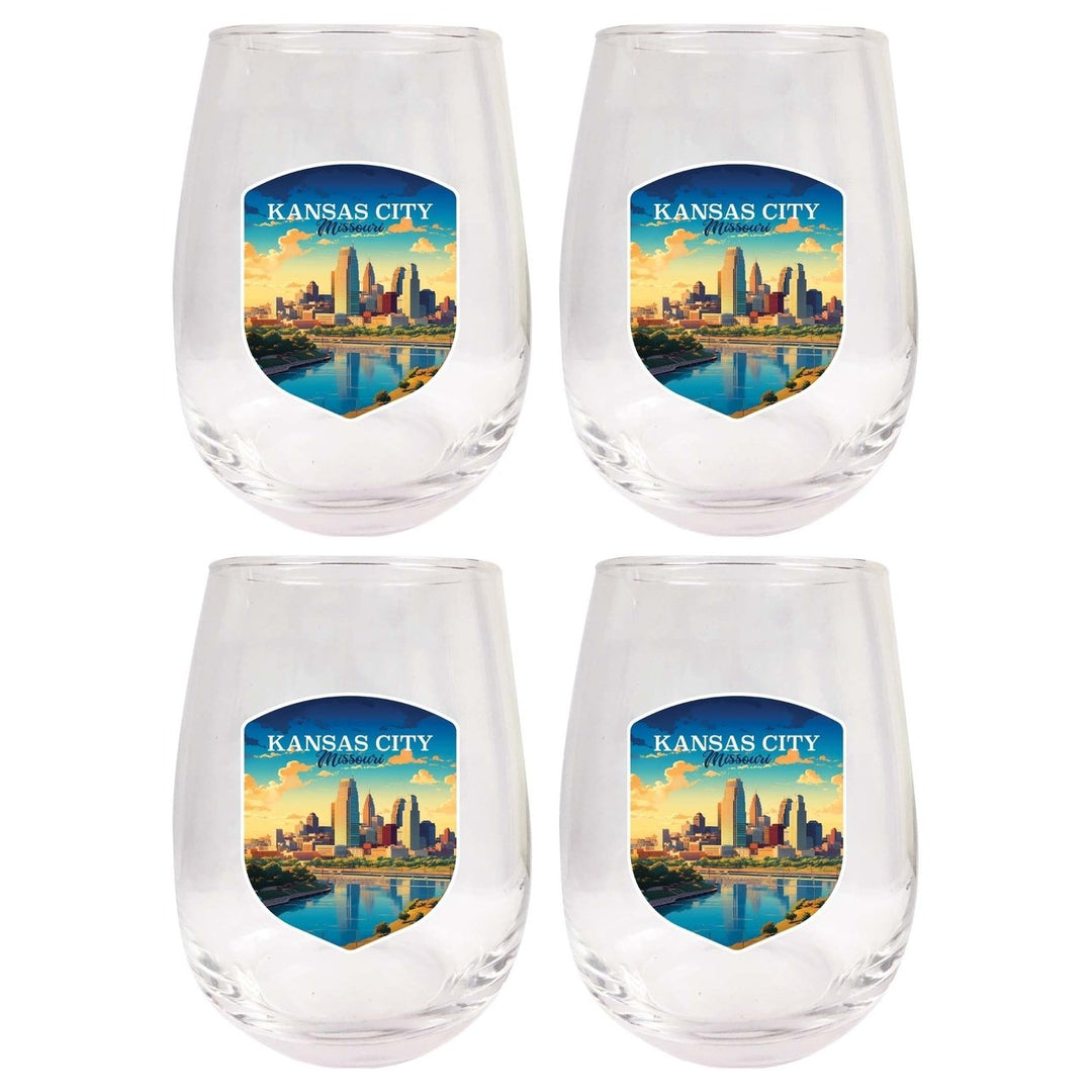 Kansas City Missouri Design A Souvenir 15 oz Stemless Wine Glass 4-Pack Image 1