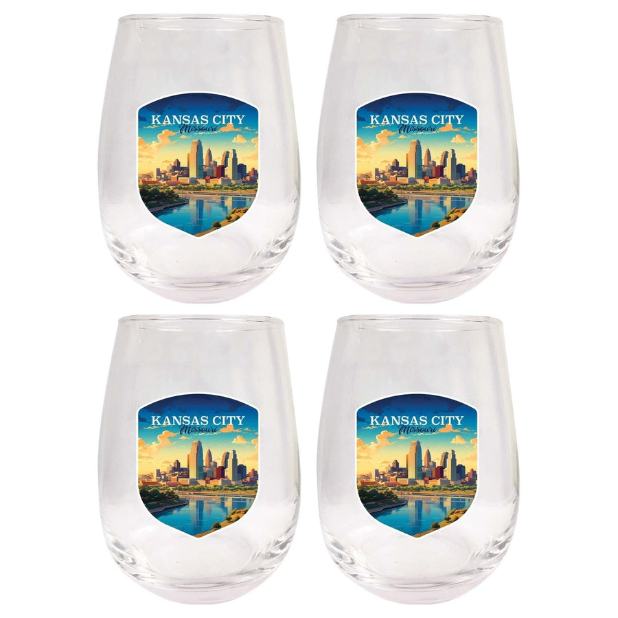 Kansas City Missouri Design A Souvenir 15 oz Stemless Wine Glass 4-Pack Image 1