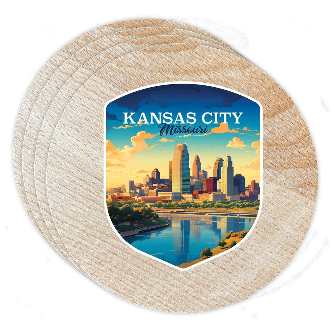 Kansas City Missouri Design A Souvenir Coaster Wooden 3.5 x 3.5-Inch 4 Pack Image 1