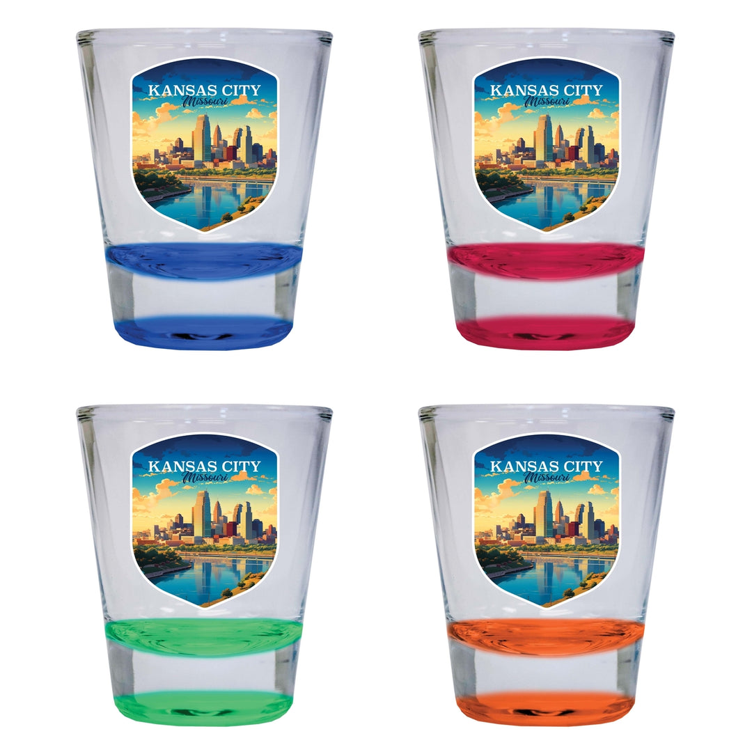 Kansas City Missouri Design A Souvenir 2 Ounce Shot Glass Round 4-Pack Multicolor Image 1