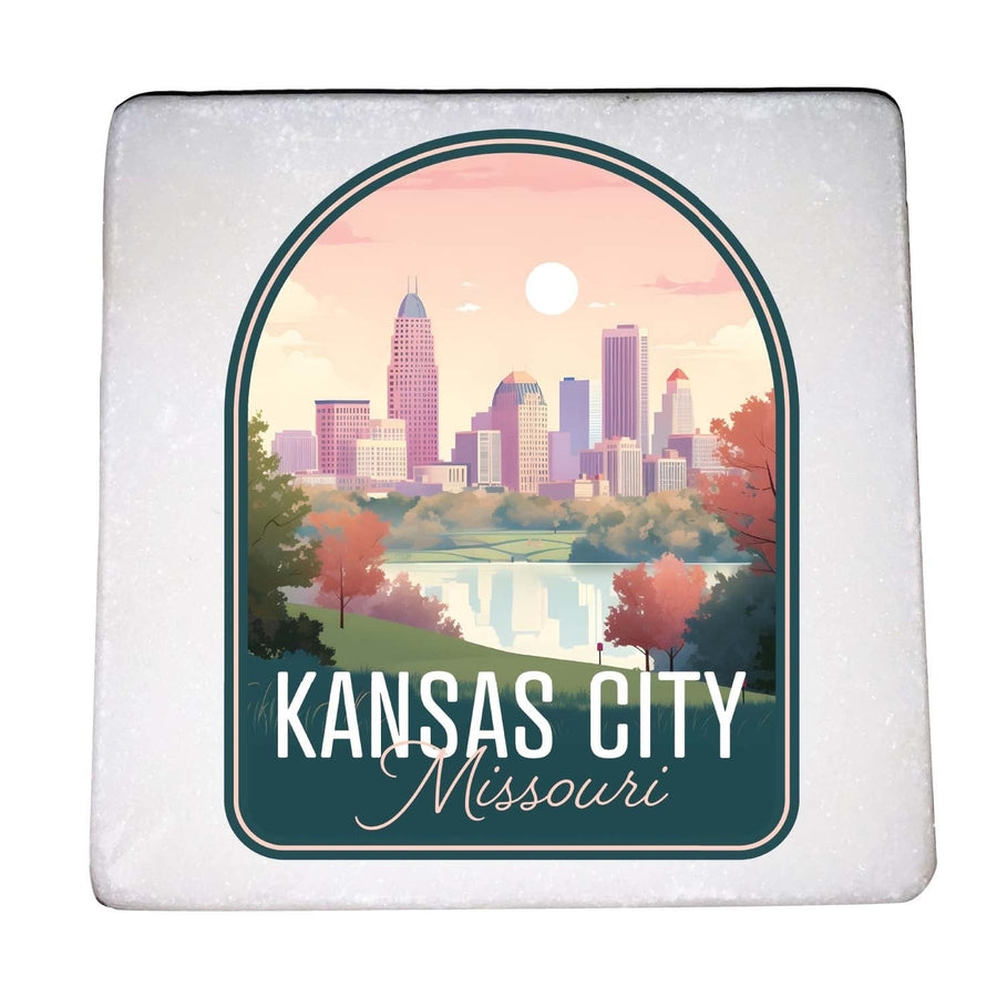 Kansas City Missouri Design B Souvenir 4x4-Inch Coaster Marble 4 Pack Image 1