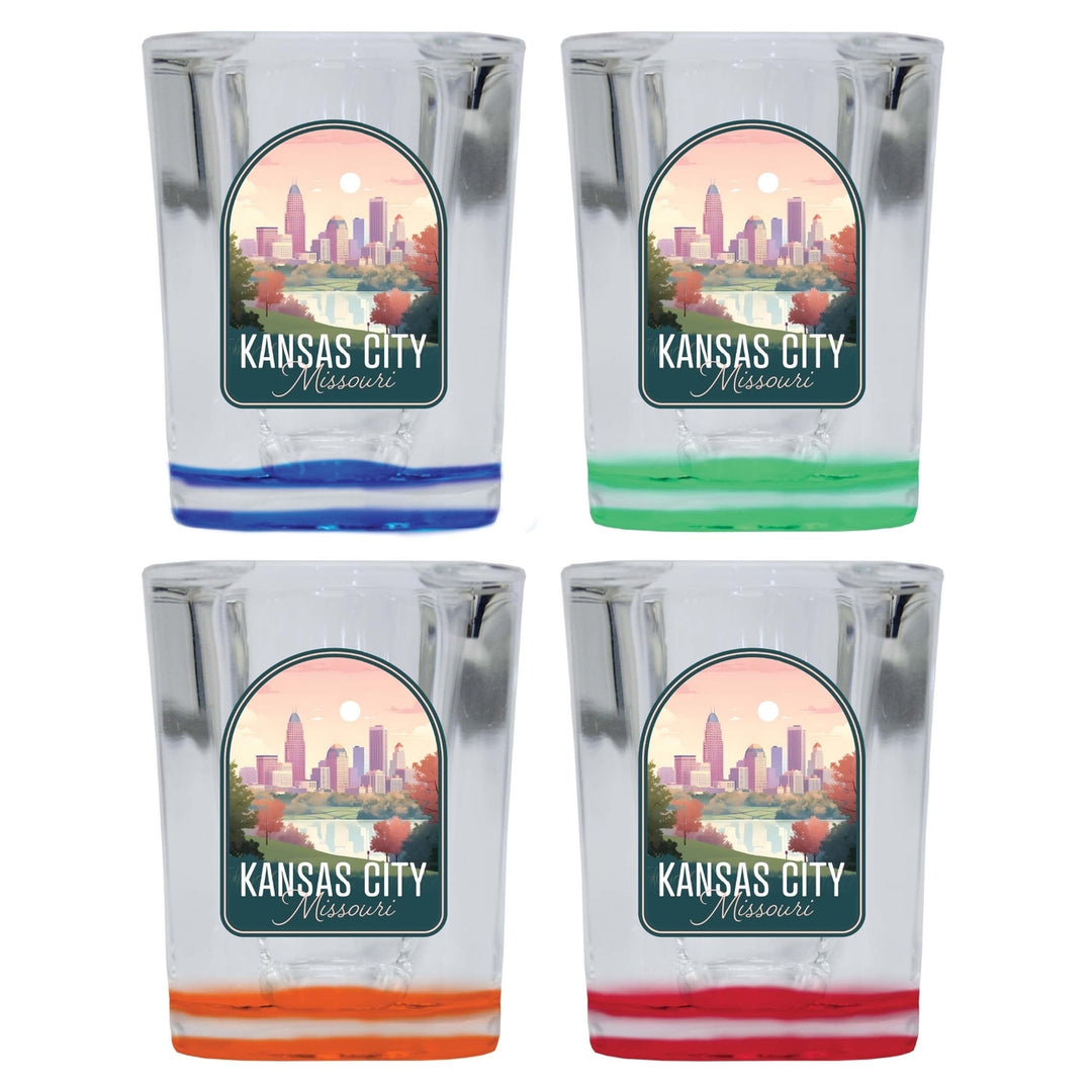 Kansas City Missouri Design B Souvenir 2 Ounce Shot Glass Square 4-Pack Multicolor Image 1