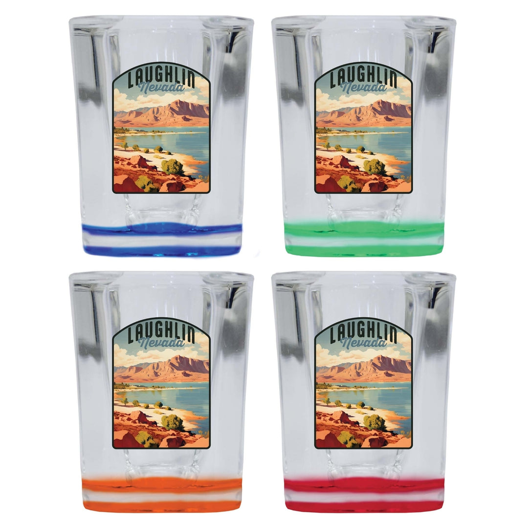 Laughlin Nevada Design B Souvenir 2 Ounce Shot Glass Square 4-Pack Multicolor Image 1