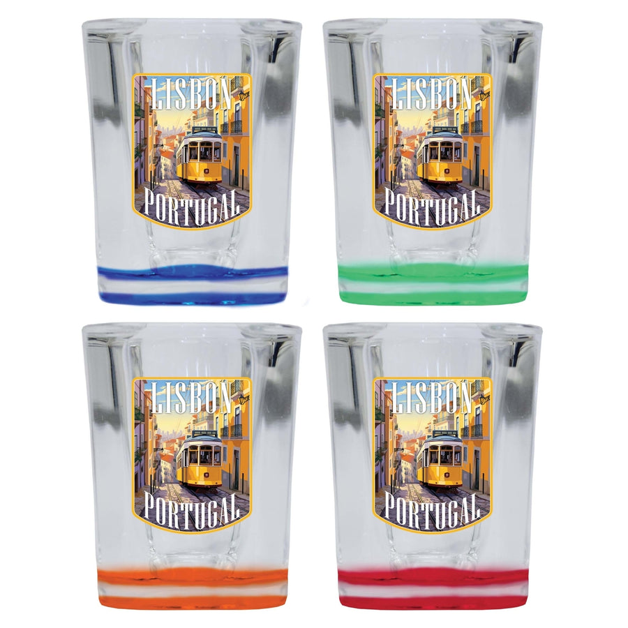 Lisbon Portugal Design A Souvenir 2 Ounce Shot Glass Square 4-Pack Multicolor Image 1