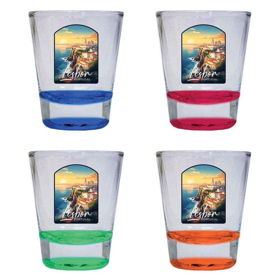 Lisbon Portugal Design B Souvenir 2 Ounce Shot Glass Round 4-Pack Multicolor Image 1