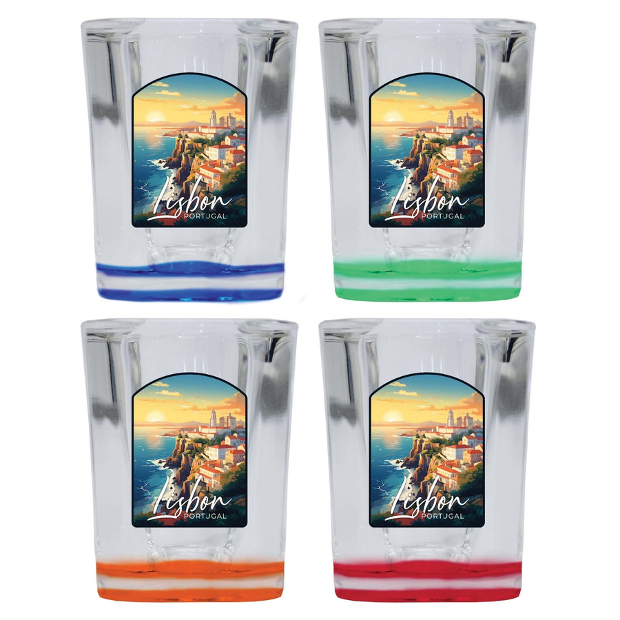 Lisbon Portugal Design B Souvenir 2 Ounce Shot Glass Square 4-Pack Multicolor Image 1