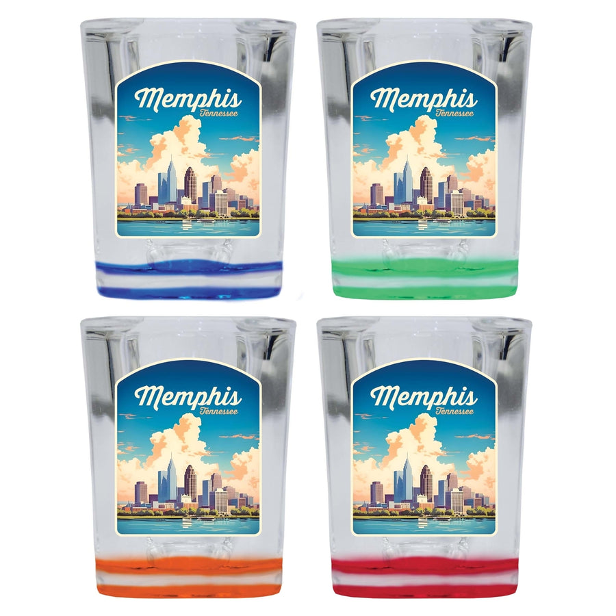 Memphis Tennessee Design A Souvenir 2 Ounce Shot Glass Square 4-Pack Multicolor Image 1