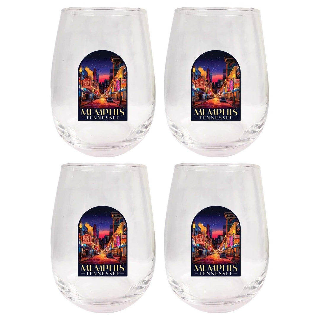 Memphis Tennessee Design C Souvenir 15 oz Stemless Wine Glass 4-Pack Image 1