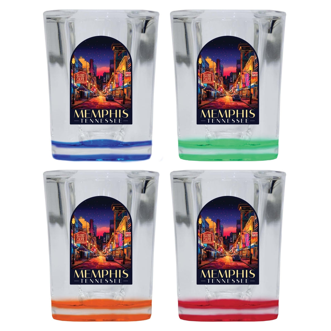 Memphis Tennessee Design C Souvenir 2 Ounce Shot Glass Square 4-Pack Multicolor Image 1