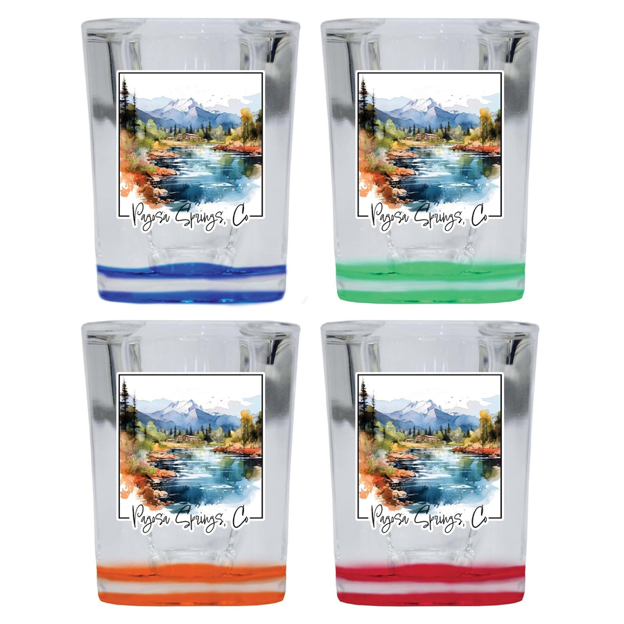 Pagosa Springs Colorado Design A Souvenir 2 Ounce Shot Glass Square 4-Pack Multicolor Image 1