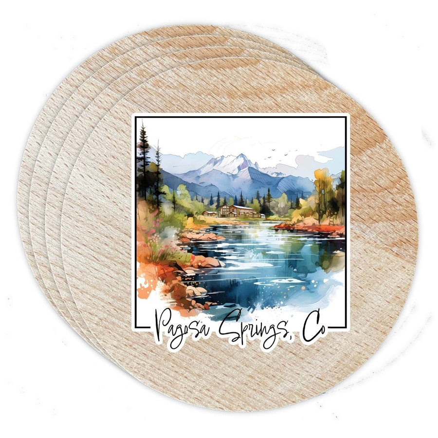 Pagosa Springs Colorado Design A Souvenir Coaster Wooden 3.5 x 3.5-Inch 4 Pack Image 1