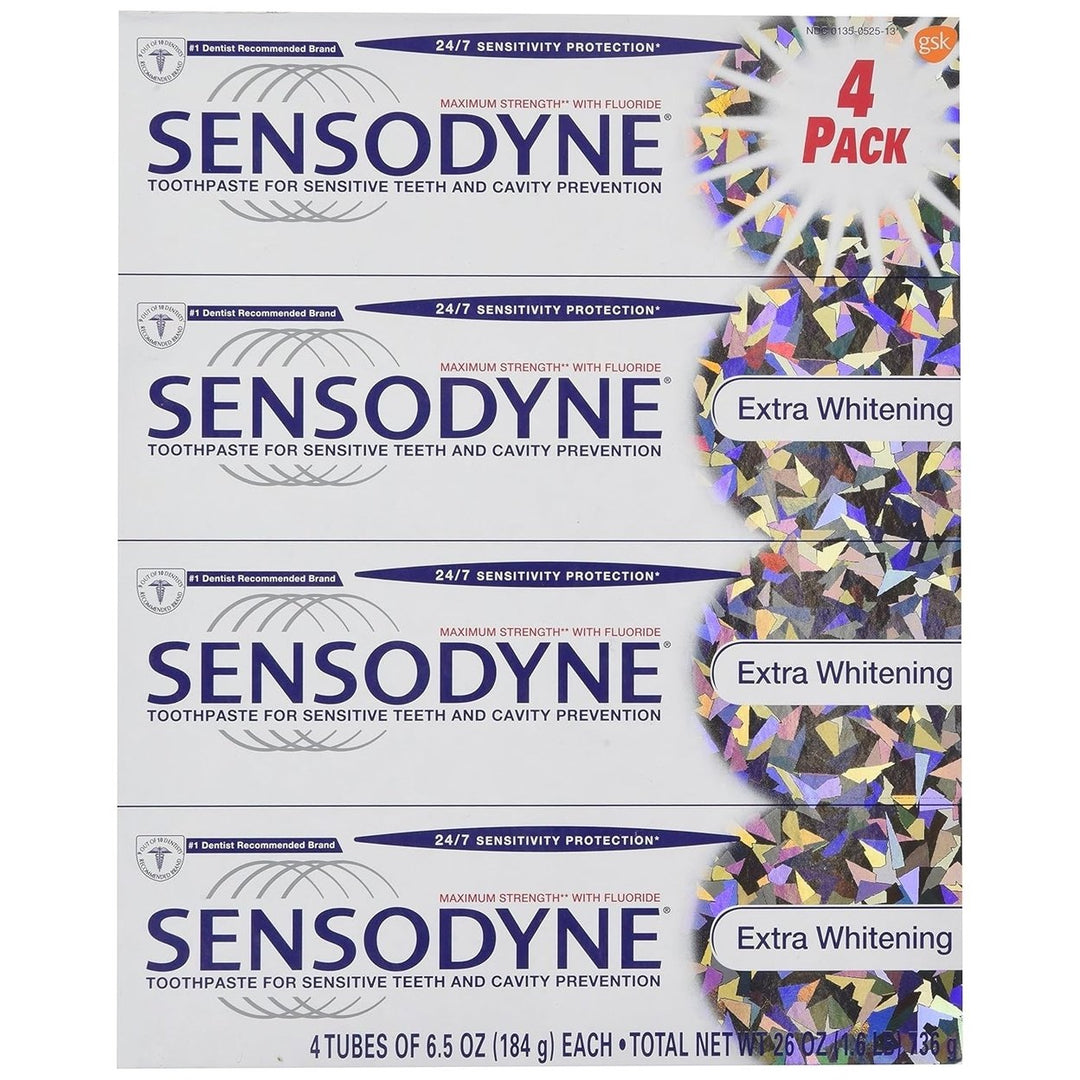 Sensodyne Maximum Strength and Extra Whitening (pack of 4) Net Wt 6.5 oz per tube Image 1