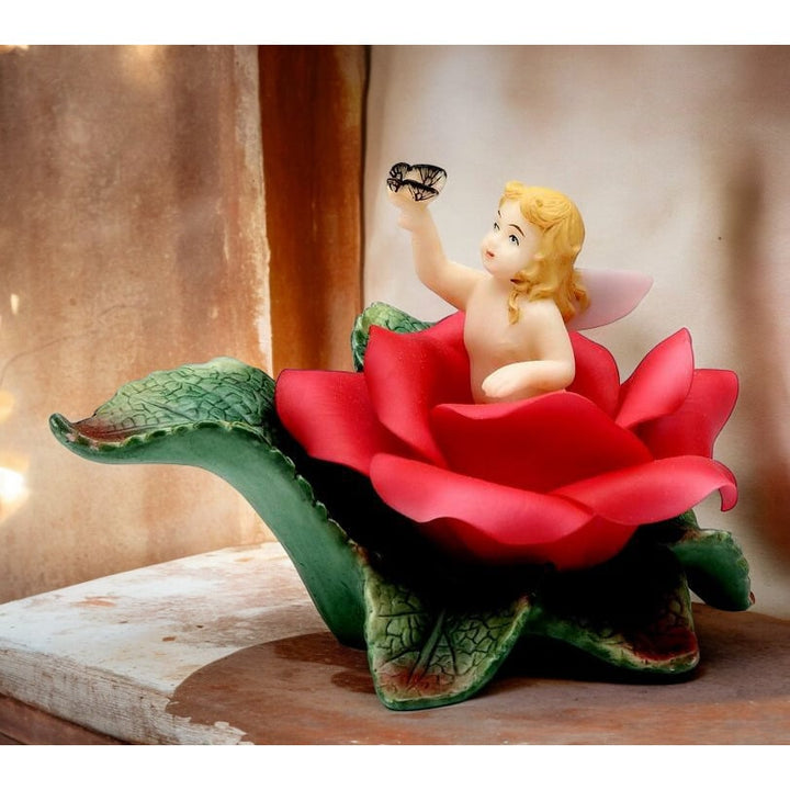 Ceramic Angel In Bloom Figurine Red Rose  3.875in Image 1