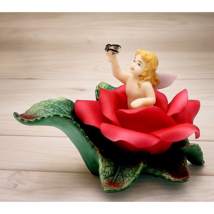 Ceramic Angel In Bloom Figurine Red Rose  3.875in Image 2