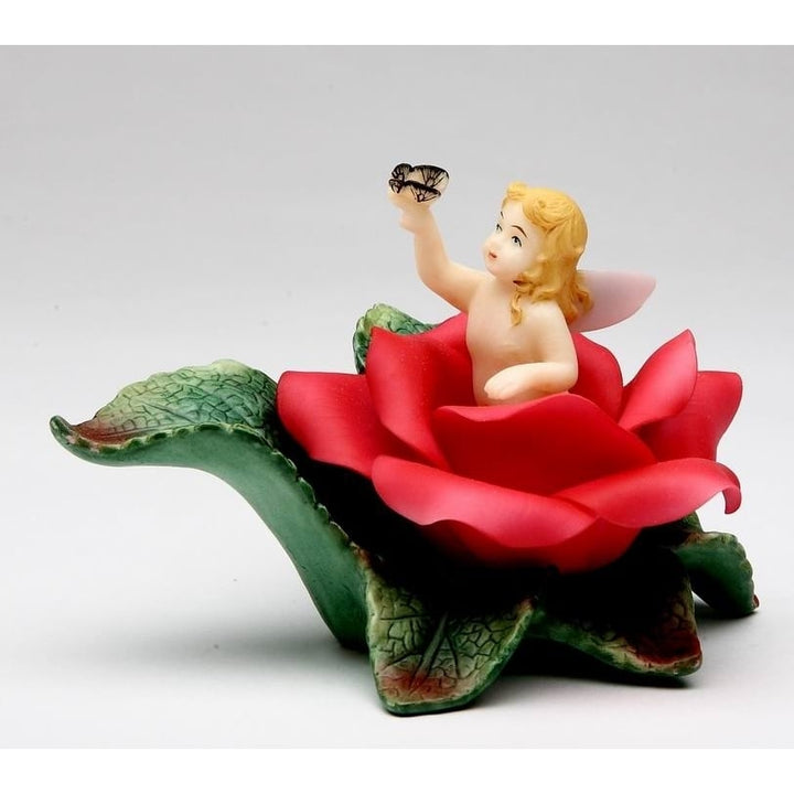 Ceramic Angel In Bloom Figurine Red Rose  3.875in Image 3