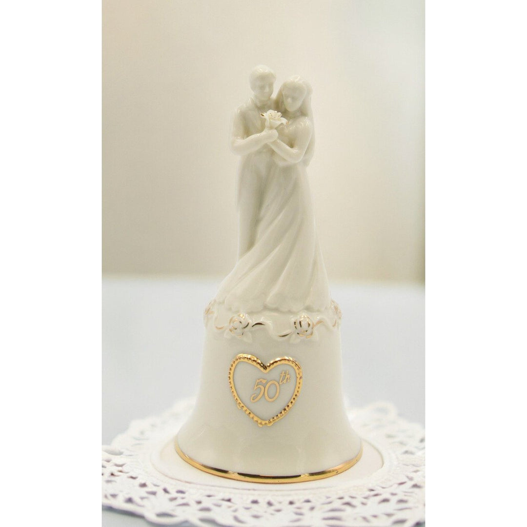 Ceramic 50th Anniversary Wedding Couple Bell 5.625 inches Decor Image 2