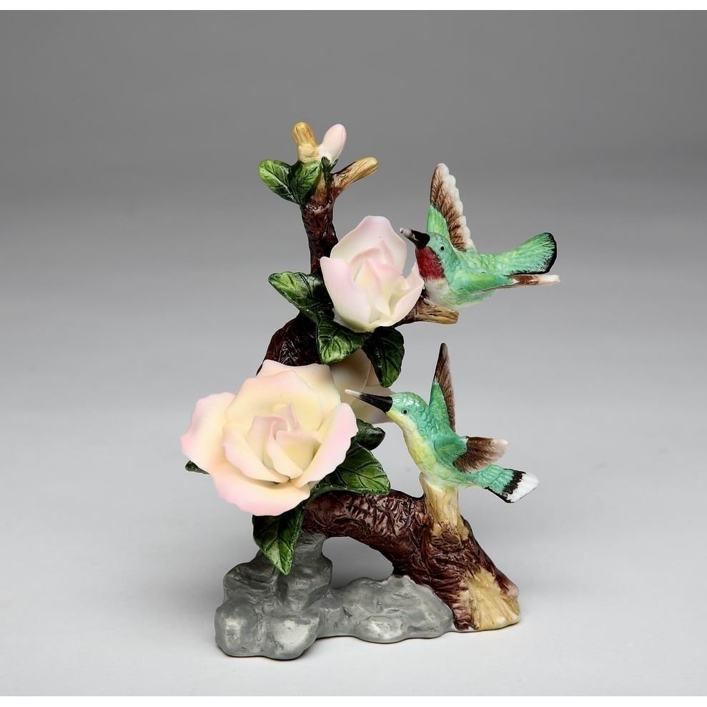 Ceramic Hummingbird Figurine with Rose Flower 4.5 inches Image 2