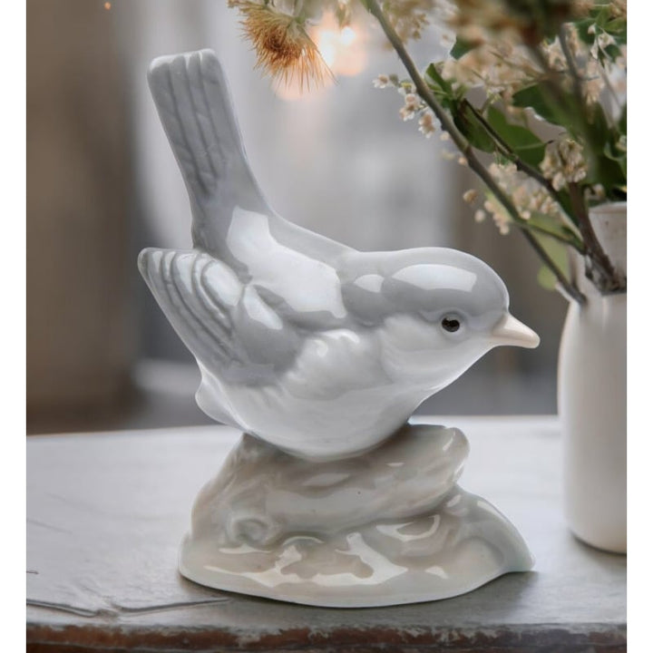 Ceramic Gray Bird Figurine 2.75 x 1.75 x 3.625 Gift for Birdwatcher Image 1