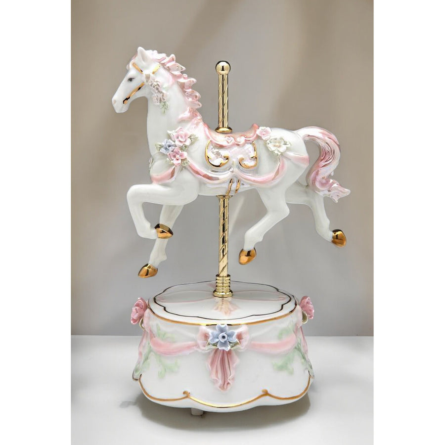 Ceramic Pink Carousel Horse Music Box 5.25x4x8 Image 1