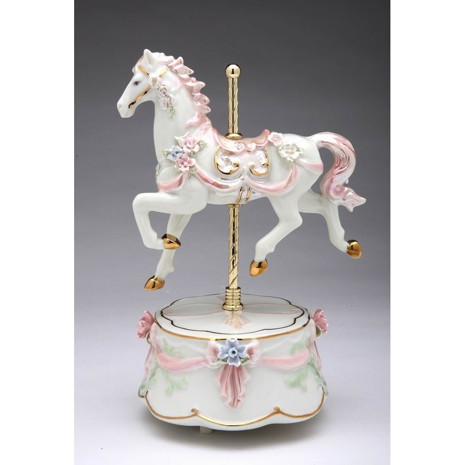 Ceramic Pink Carousel Horse Music Box 5.25x4x8 Image 2