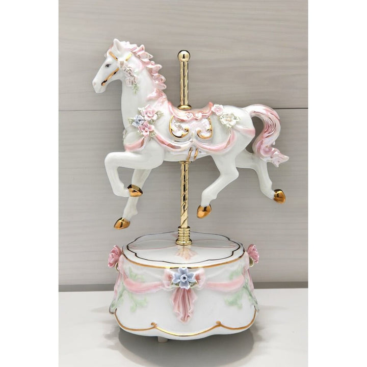 Ceramic Pink Carousel Horse Music Box 5.25x4x8 Image 3