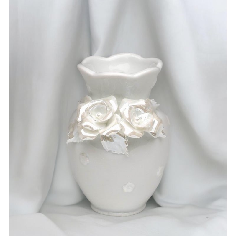 Ceramic White Vase with Rose Flowers 2.625x2.125x3.5 inches Gift Image 2