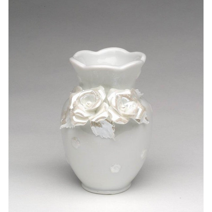 Ceramic White Vase with Rose Flowers 2.625x2.125x3.5 inches Gift Image 3