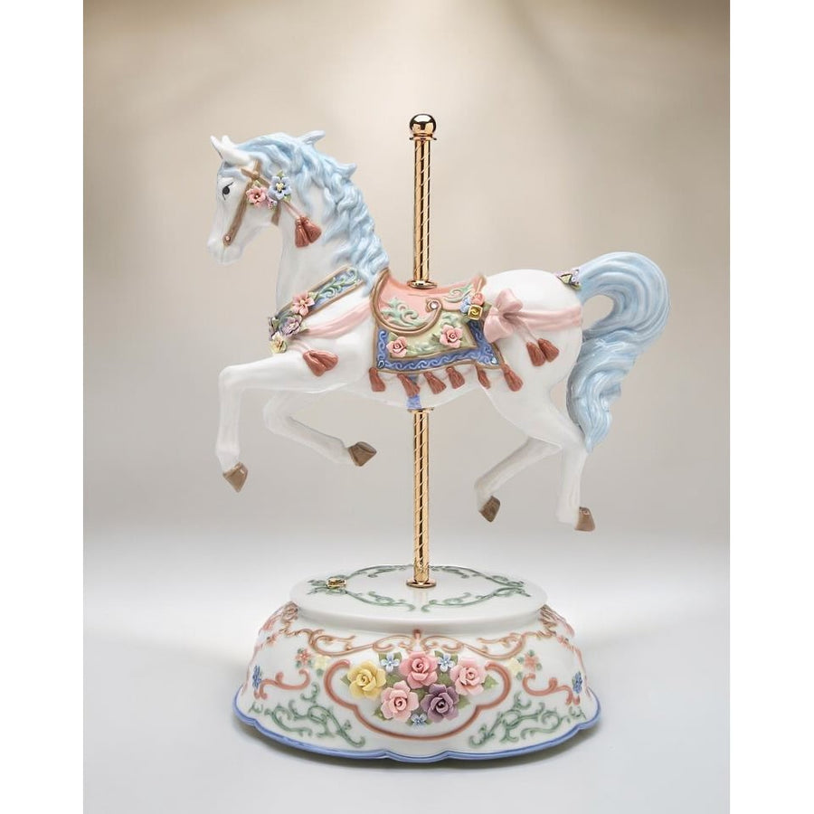 Ceramic Tasseled Carousel Music Box Horses 11.5x7.1x15 Mom Image 1