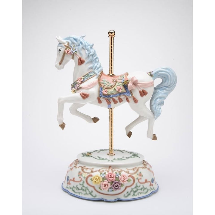 Ceramic Tasseled Carousel Music Box Horses 11.5x7.1x15 Mom Image 2