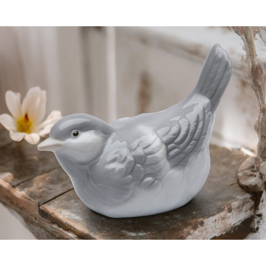 Ceramic Gray Bird Figurine 3.25in Gift for Birdwatcher Mom Image 1