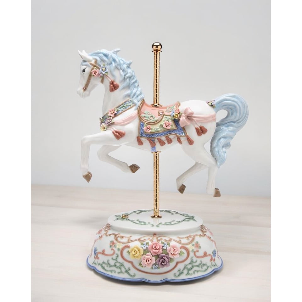 Ceramic Tasseled Carousel Music Box Horses 11.5x7.1x15 Mom Image 3