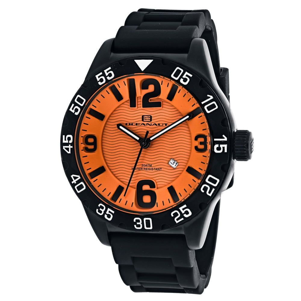 Oceanaut OC2712 Mens Orange Dial Quartz Watch Stainless Steel Silicone Strap Image 1