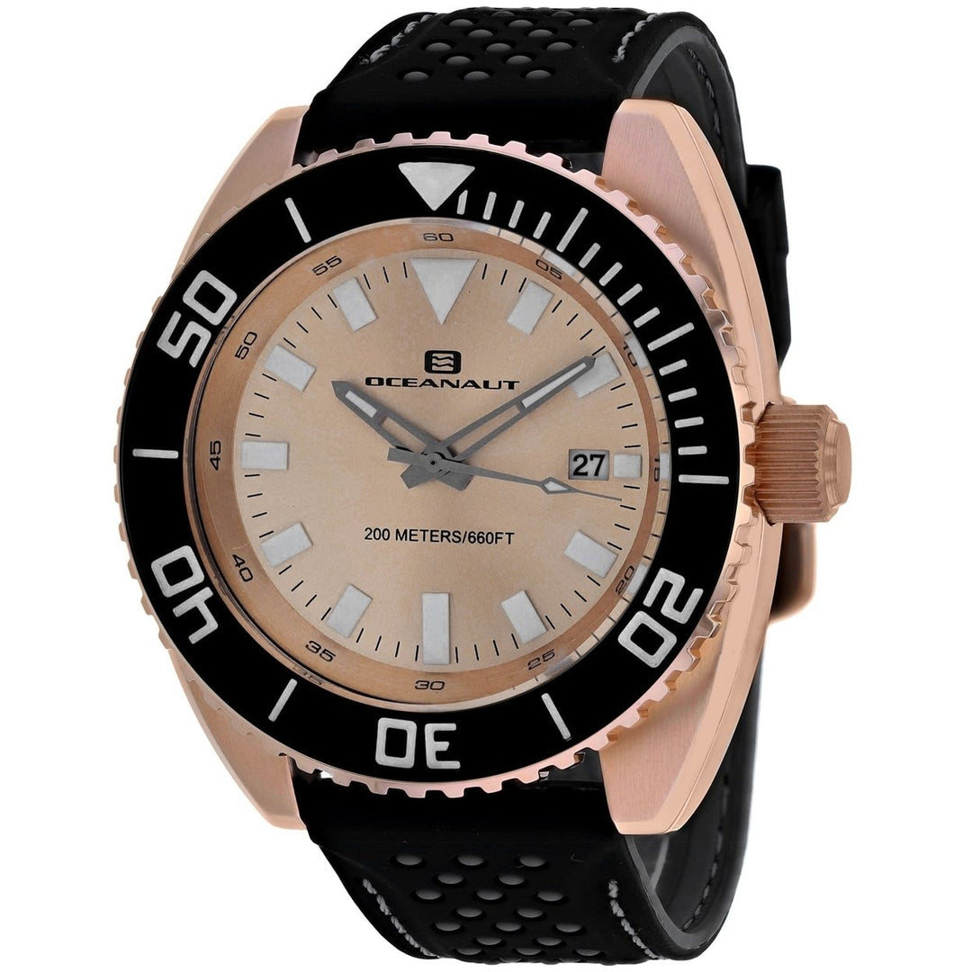 Oceanaut OC0525 Mens Rose Gold Dial Watch Stainless Steel Rubber Strap 200m Image 1