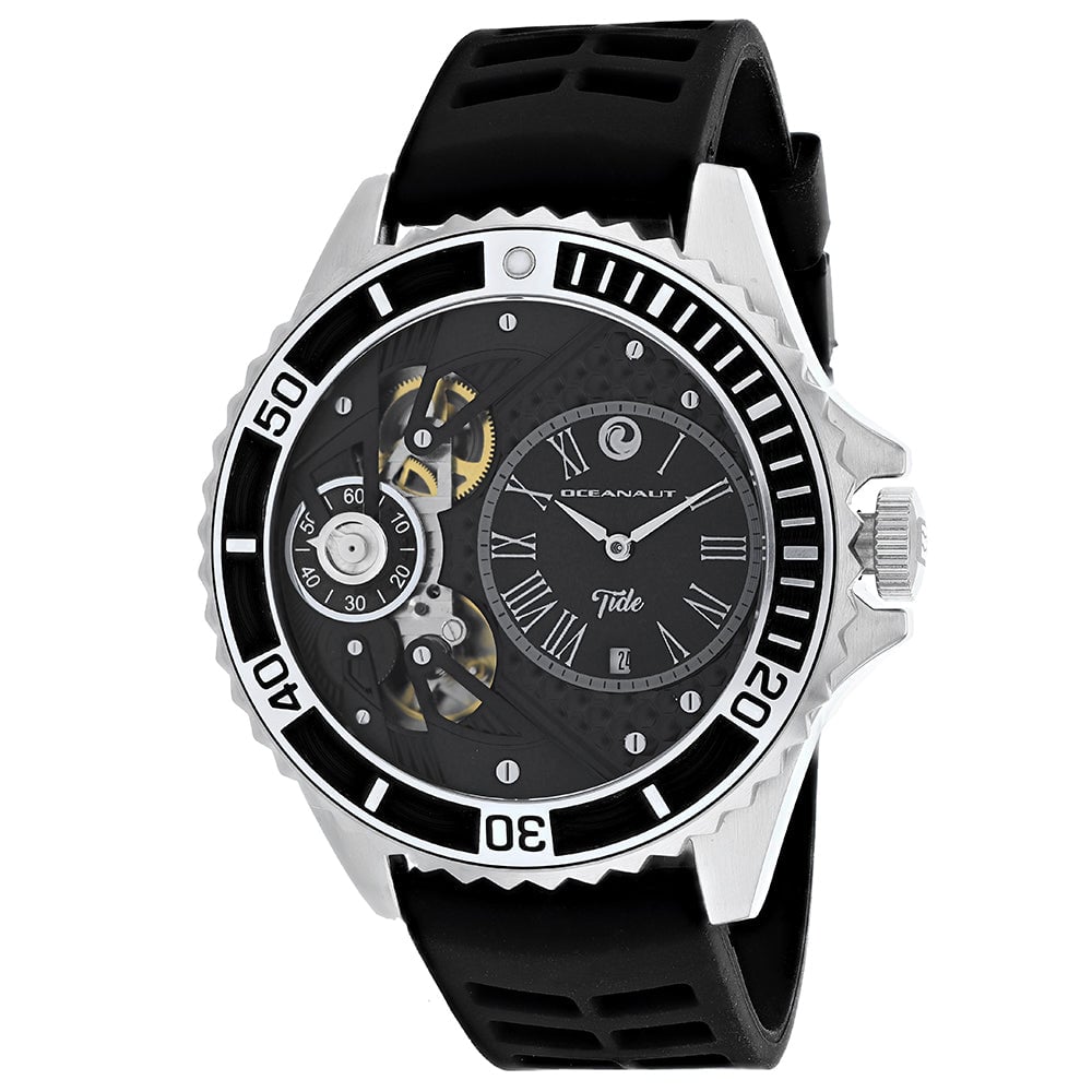 Oceanaut Mens Tide Watch OC0991 Black Dial Stainless Steel Rubber Strap 100M Image 1