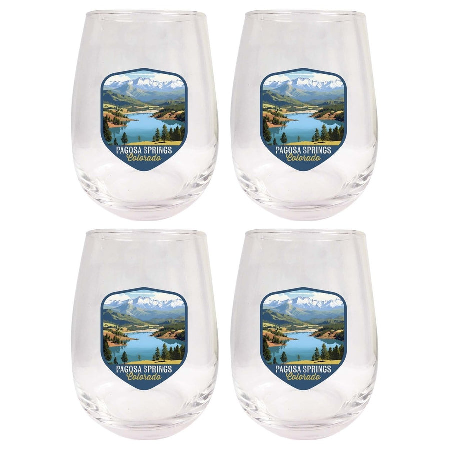 Pagosa Springs Colorado Design B Souvenir 15 oz Stemless Wine Glass 4-Pack Image 1