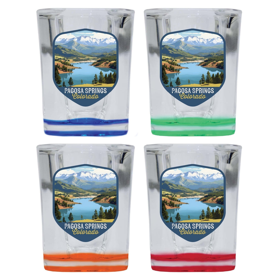 Pagosa Springs Colorado Design B Souvenir 2 Ounce Shot Glass Square 4-Pack Multicolor Image 1