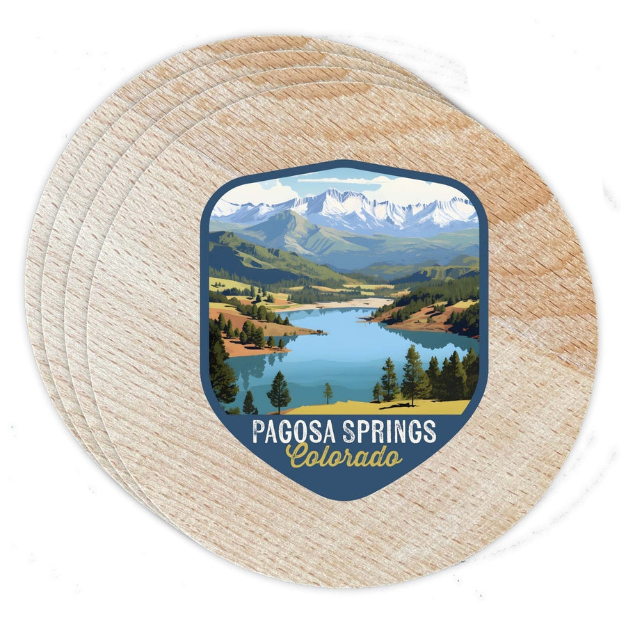 Pagosa Springs Colorado Design B Souvenir Coaster Wooden 3.5 x 3.5-Inch 4 Pack Image 1