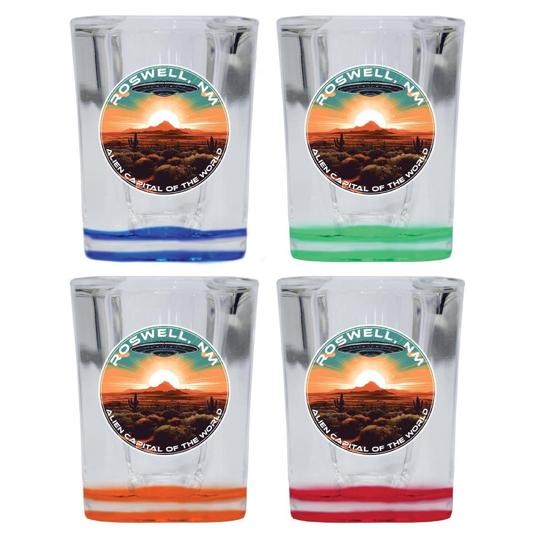 Roswell Mexico Design A Souvenir 2 Ounce Shot Glass Square 4-Pack Multicolor Image 1