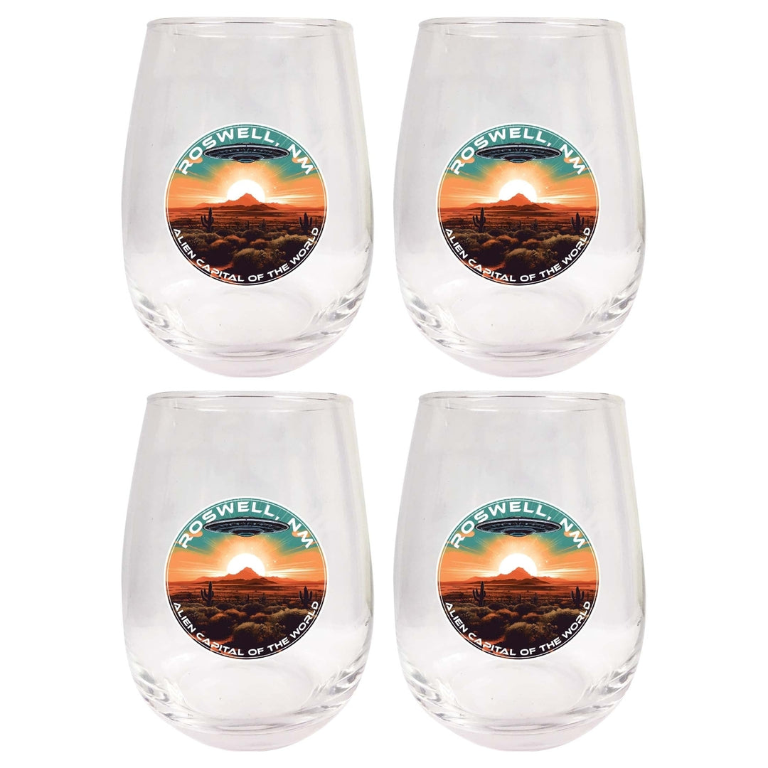 Roswell Mexico Design A Souvenir 15 oz Stemless Wine Glass 4-Pack Image 1