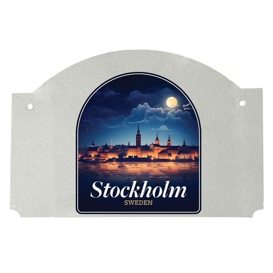 Stockholm Sweden Design B Souvenir Wood sign flat with string Image 1