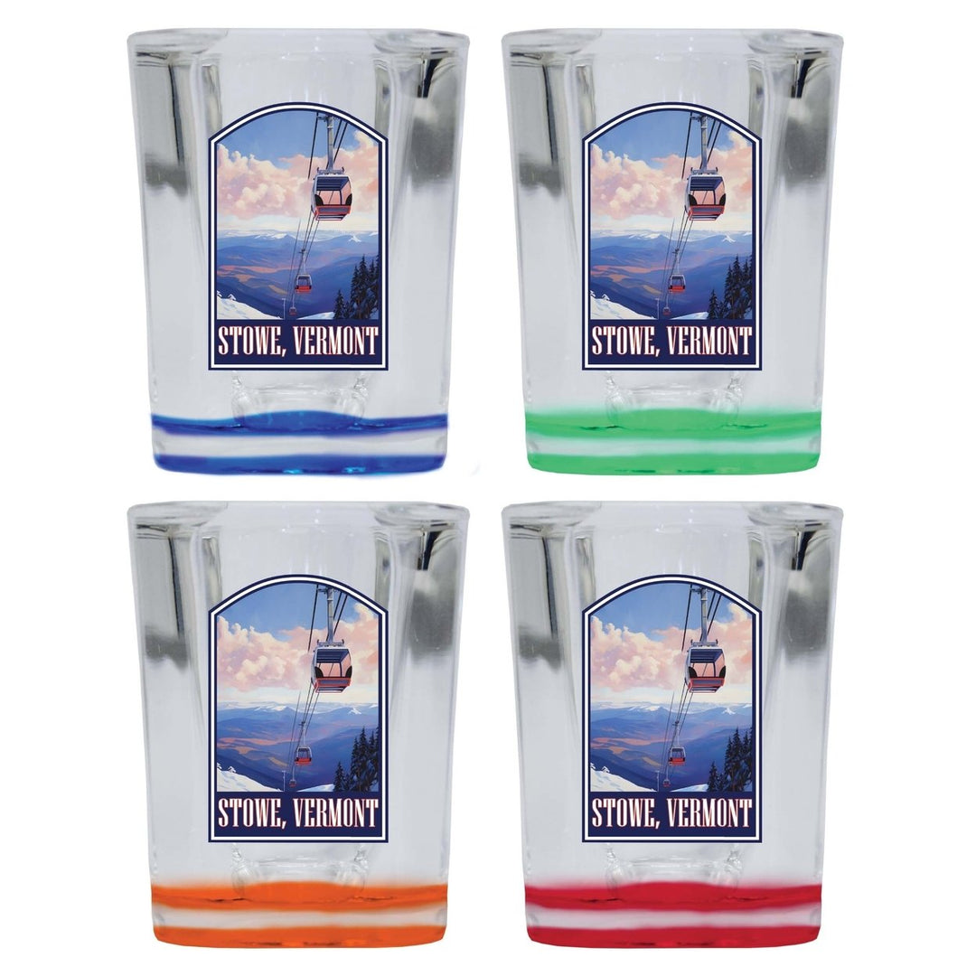 Stowe Mountain Vermont Design B Souvenir 2 Ounce Shot Glass Square 4-Pack Multicolor Image 1