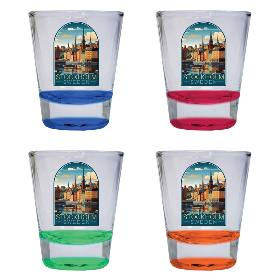 Stockholm Sweden Design A Souvenir 2 Ounce Shot Glass Round 4-Pack Multicolor Image 1