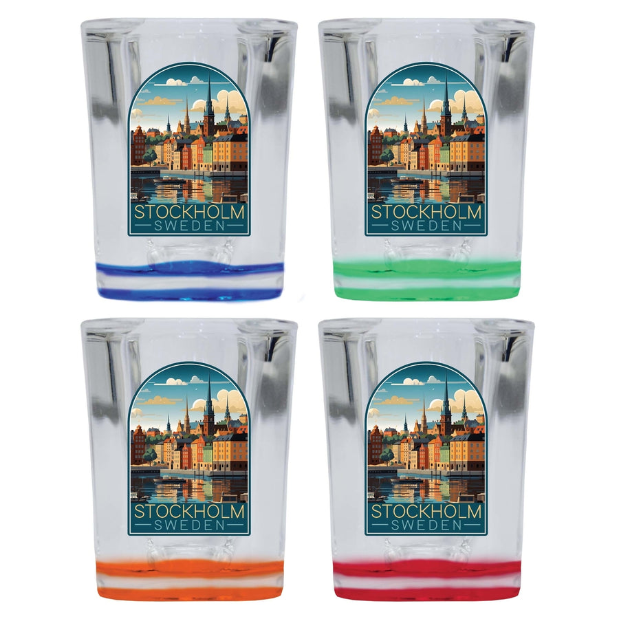 Stockholm Sweden Design A Souvenir 2 Ounce Shot Glass Square 4-Pack Multicolor Image 1