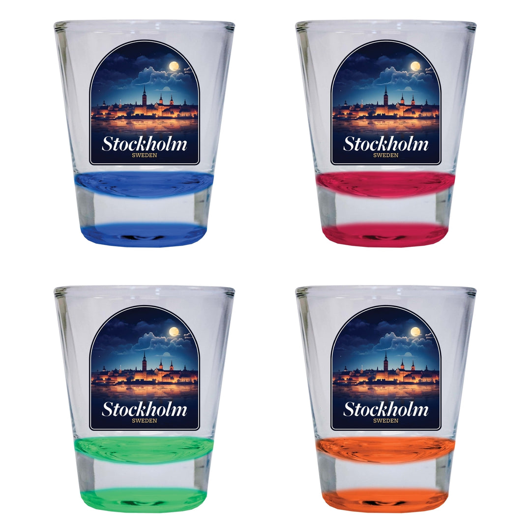 Stockholm Sweden Design B Souvenir 2 Ounce Shot Glass Round 4-Pack Multicolor Image 1