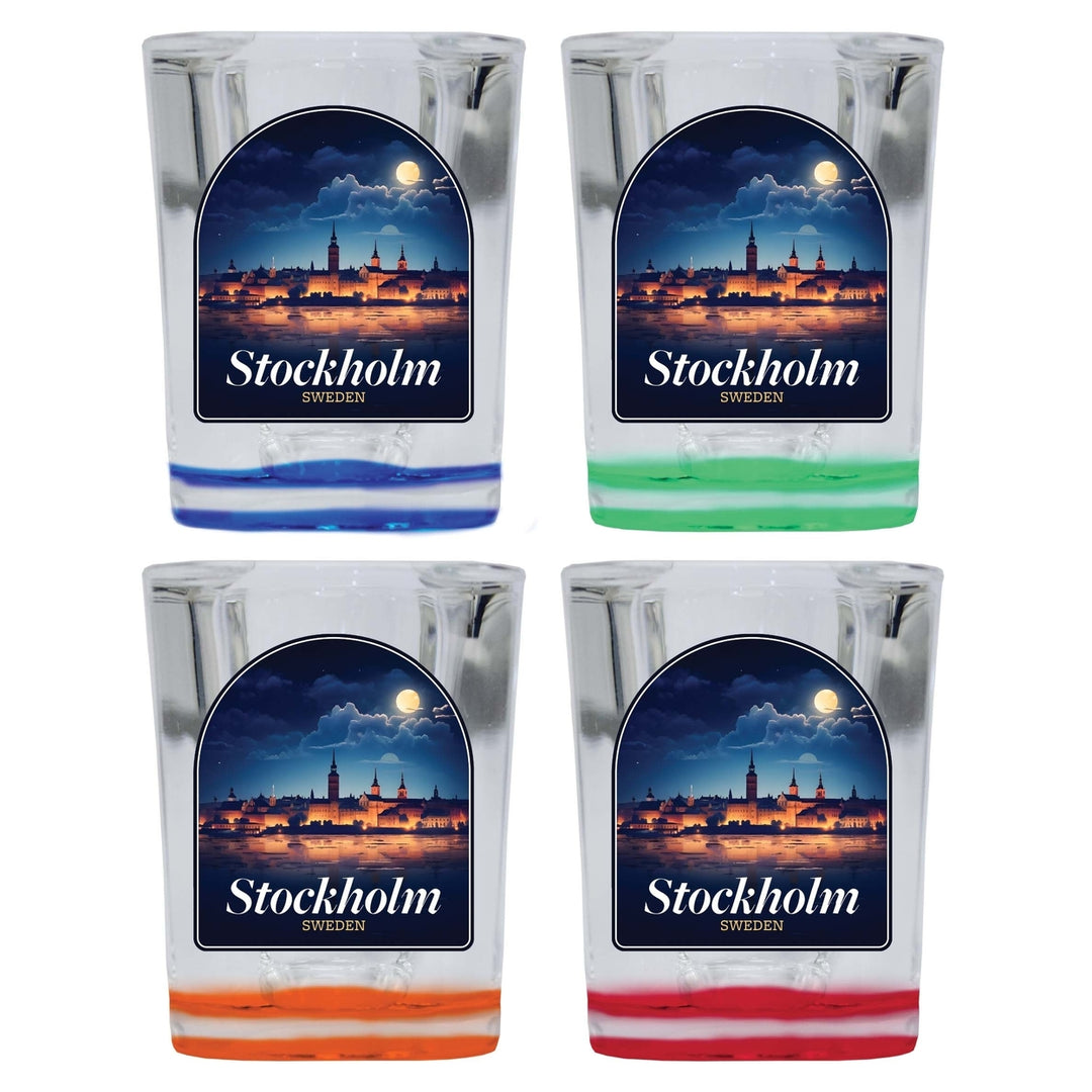 Stockholm Sweden Design B Souvenir 2 Ounce Shot Glass Square 4-Pack Multicolor Image 1