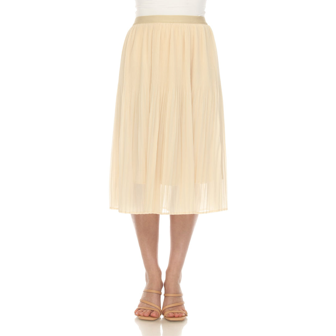 White Mark Womens Chiffon Midi Skirt Pleated Lined Flowy Size Options Image 4