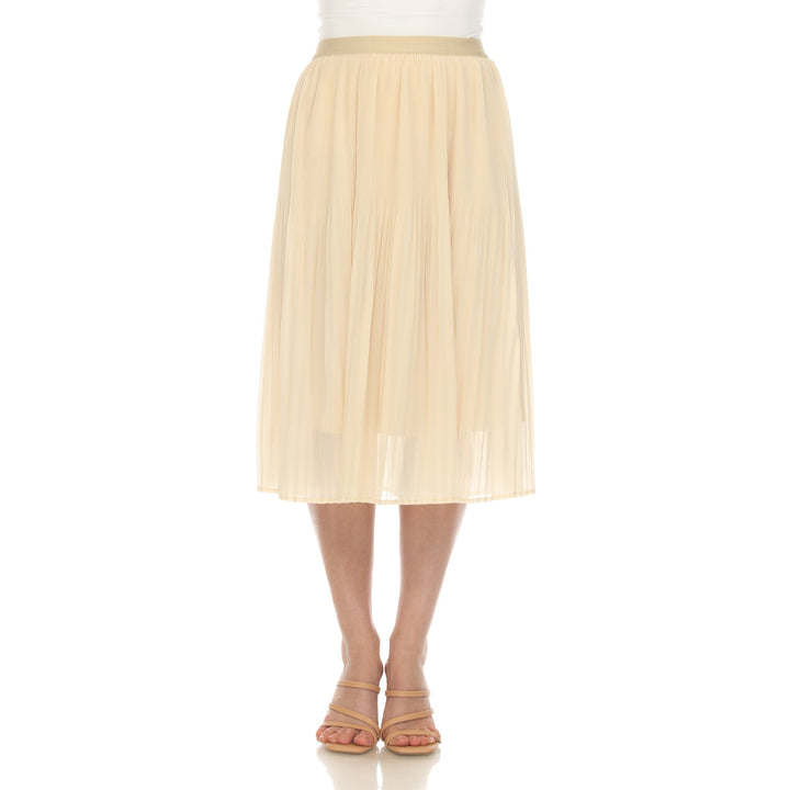 White Mark Womens Chiffon Midi Skirt Pleated Lined Flowy Size Options Image 4