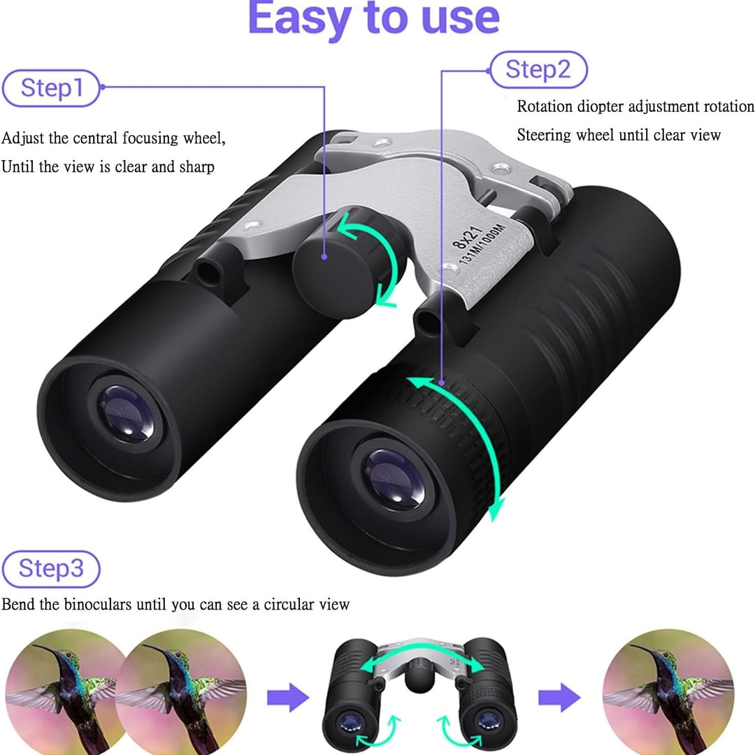 8 x 21 Binoculars for Adults and Kids with High Powered Water-Proof Compact Binoculars HD Large Field of View for Bird Image 2